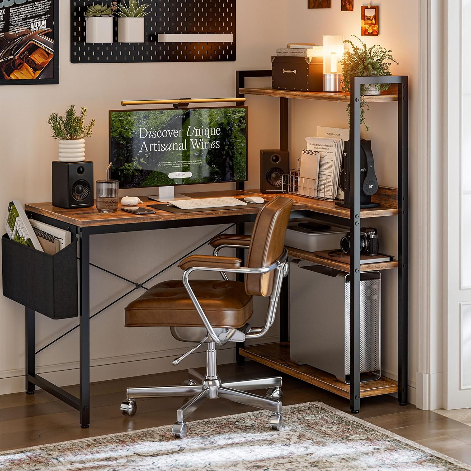 40 Inch L Shaped Computer Desk with Reversible Storage Shelves