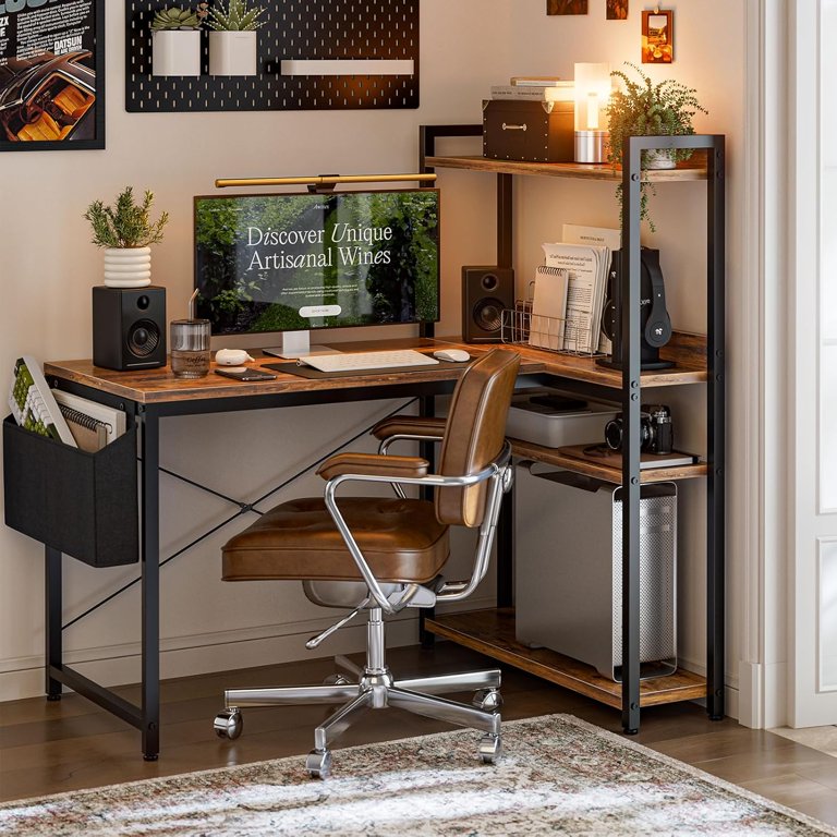 40 Inch L Shaped Computer Desk with Reversible Storage Shelves