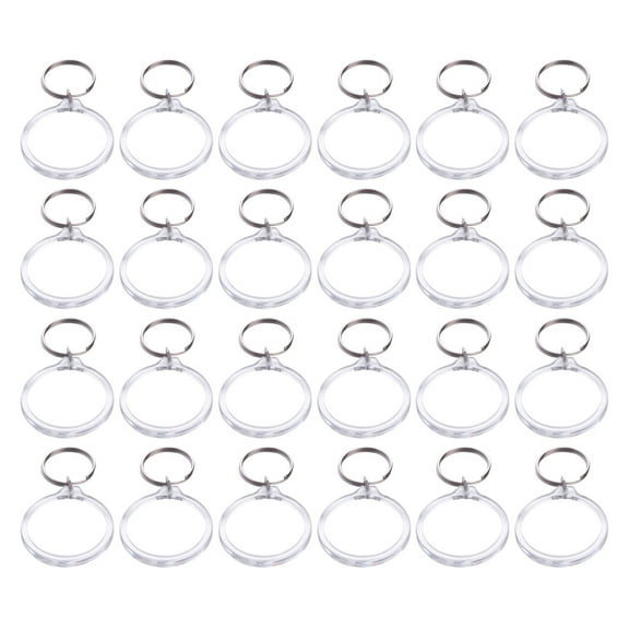 Raindrops 24Pcs Blank Photo Holder Keyring Acrylic Metal Round Shaped Photo Frame Keychain for Friends Families Kids