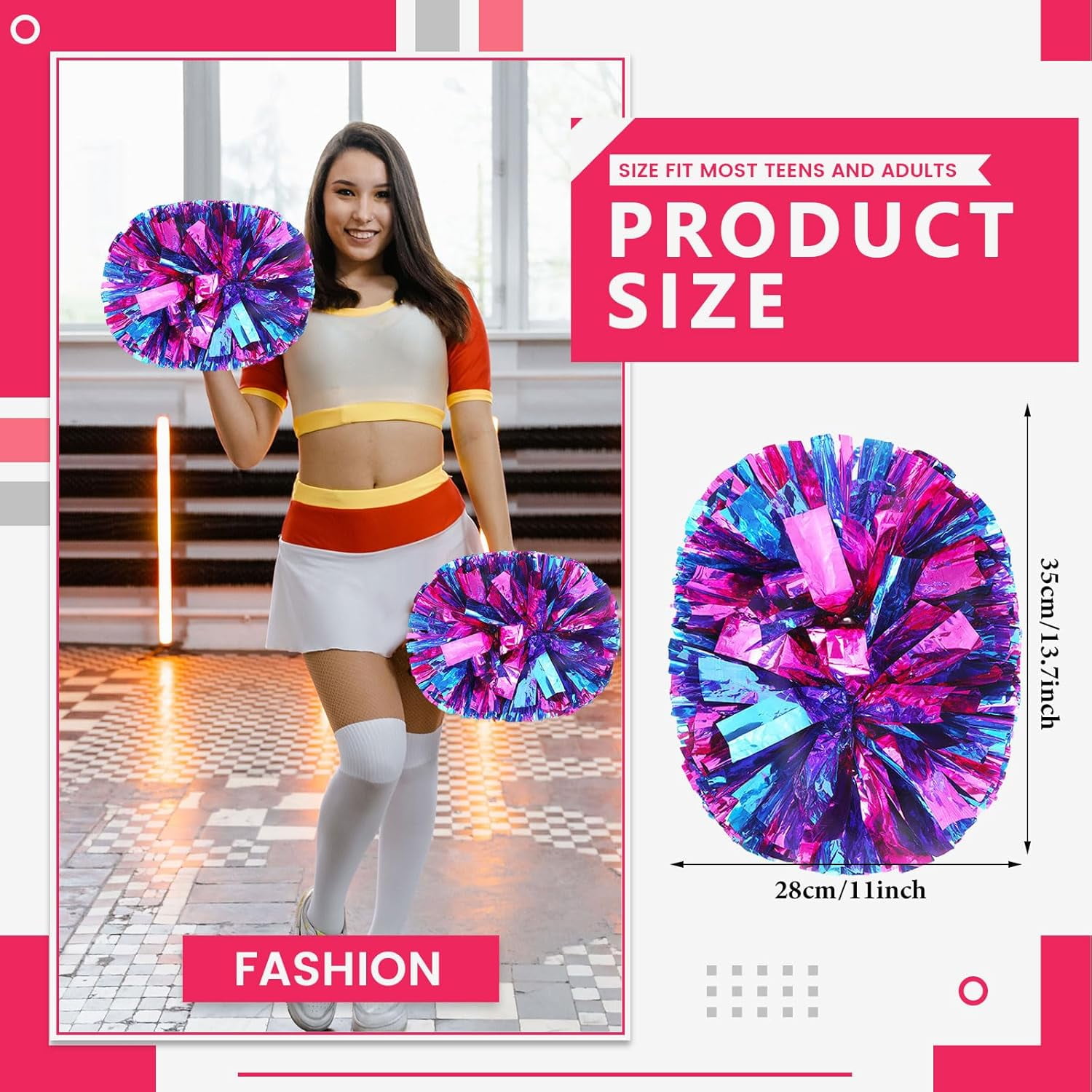 20 PCS pom poms Cheerleading,13.8inch for Sports Teams, Dance Training, and Party Celebrations with Handle