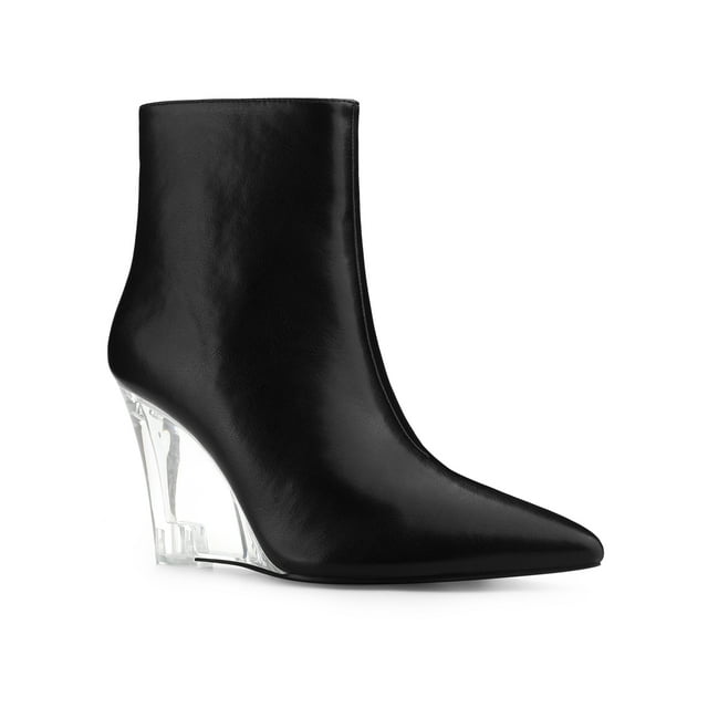 BLISSFUL STEP Bottines à Talon Compensé Transparent à Bout Pointu pour Femmes Noir (Taille 10)
