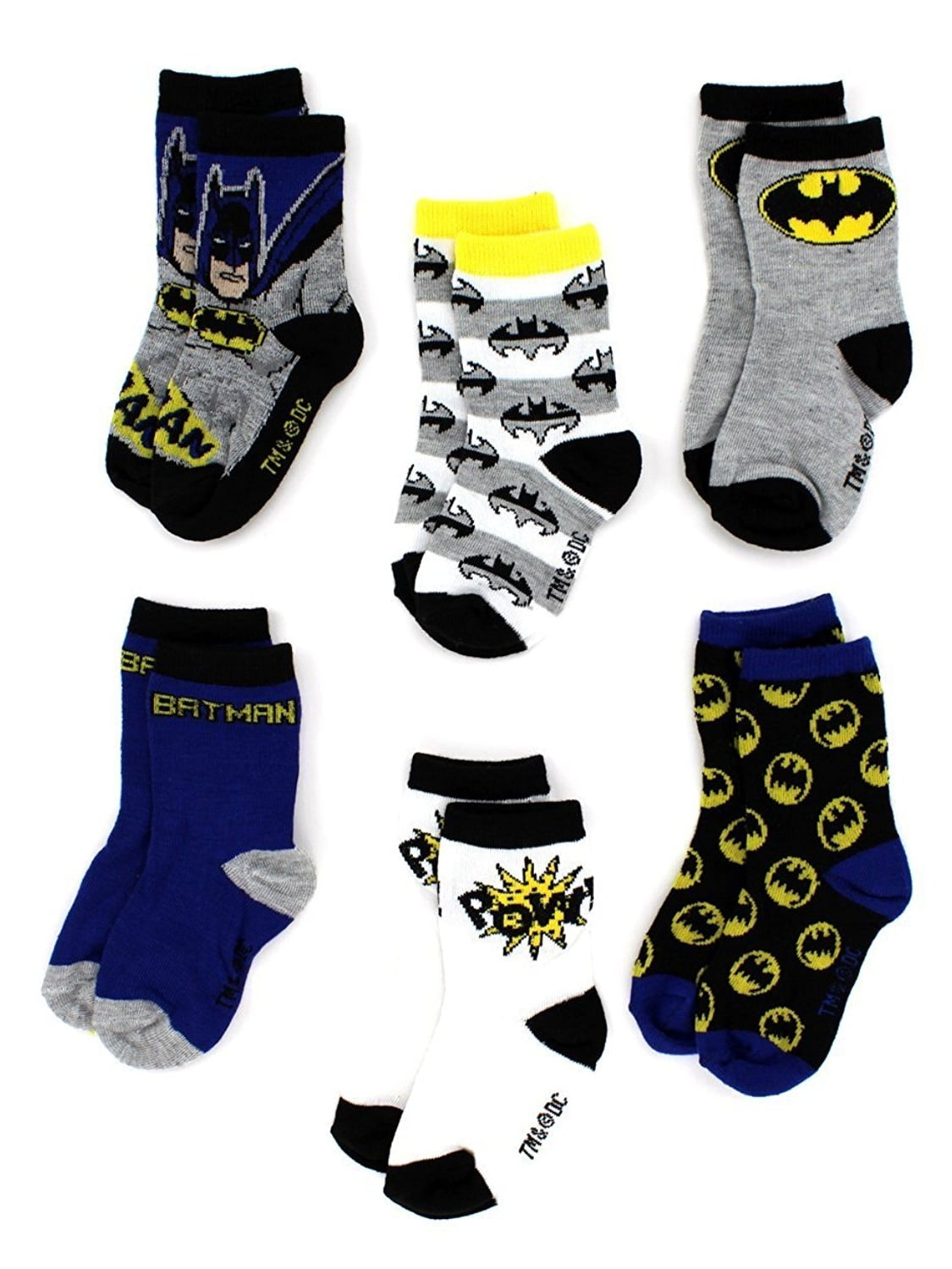 DC Batman Boys 6 Pack Crew Socks Baby/Toddler/Little Kid Infant 2T~5T NEW 