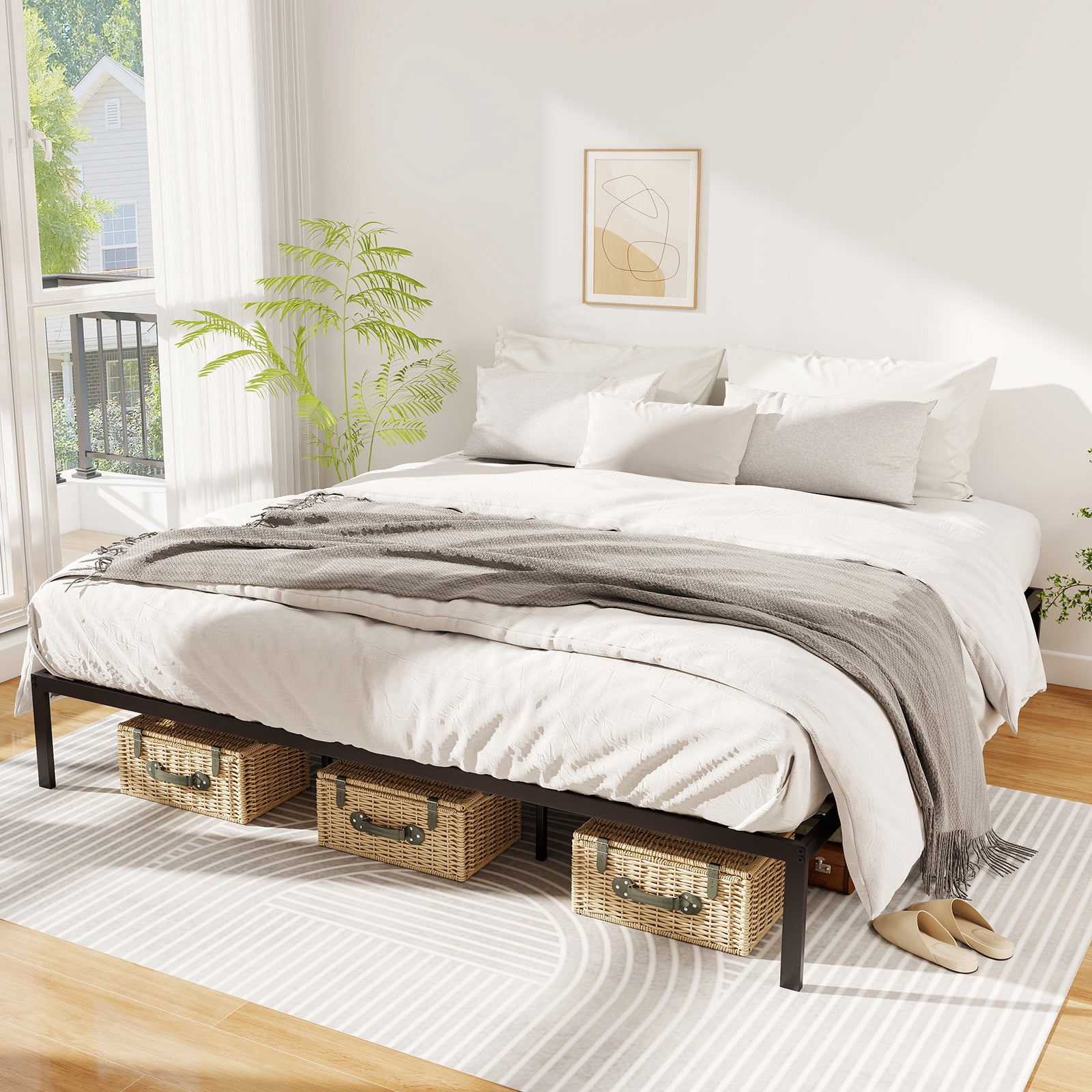 Gymax King Size Metal Bed Frame Heavy Duty Support Slats Mattress Foundation