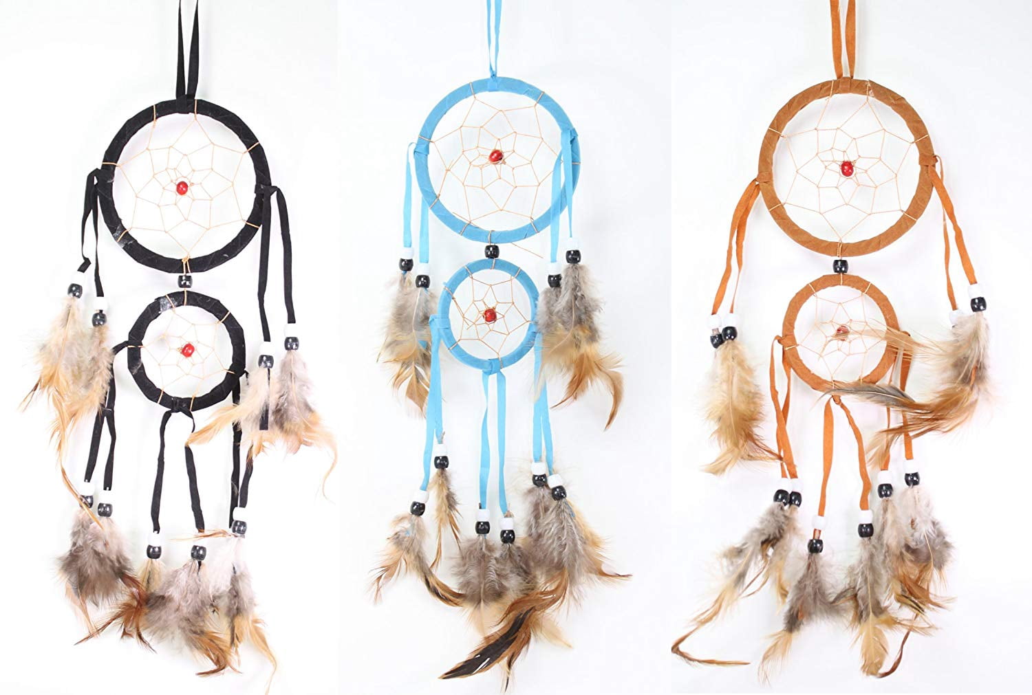 Set of 3 Handmade Dream Catcher With Feathers Wall Hanging Decoration Ornament Mixed Color Gift New