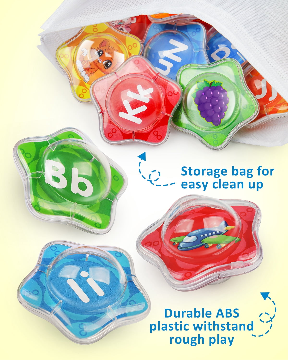 Coogam Starfish Floating Bath Toys, 26pcs Bathtub Alphabet Letters Set, Montessori Water Pool Toy Learning Activities Shower Toy for 3 Years Old Toddlers