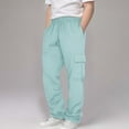 thumbnail image 4 of KAUOD Youth Fleece Warm Cargo Sweatpants Boys Girls Baggy Wide Leg Straight Joggers Pants Kids Plain Elastic Waist Pants, 4 of 7