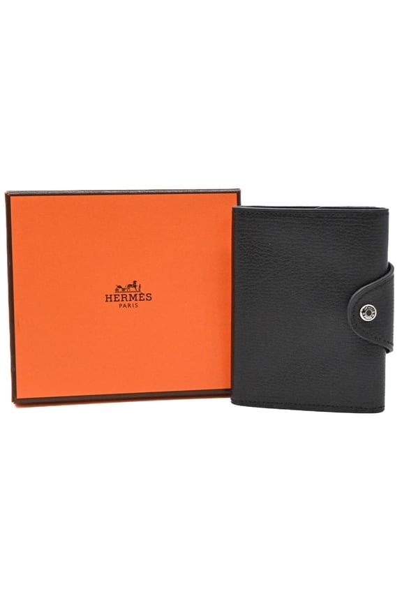 Pre-Owned HERMES Iliad Ulysse Combat Wallet Business Card Holder/Card Case Black...