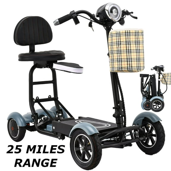 Easily Foldable Motorized Mobility Scooter for Travelling Up To 25 Miles Long Range, 2 Batteries Included, Powerful Double Motors - Matte Sky Blue