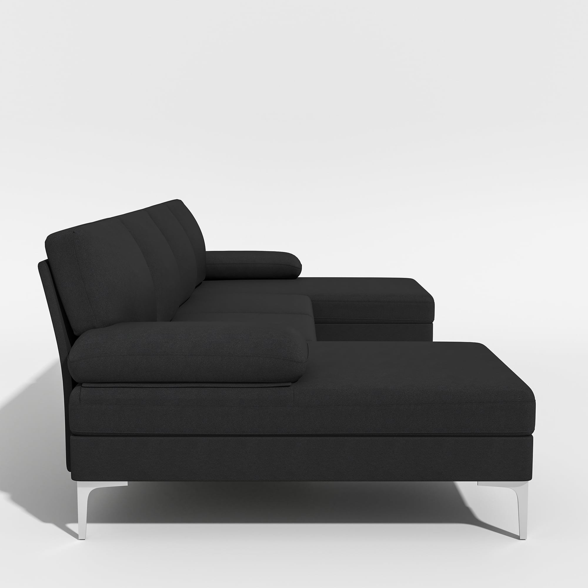 Kadyn U-Shaped Fabric with Two Imperial Concubine Iron Feet 4 Seats Indoor Modular Sofa, Sofa Couch for Living Room, Black