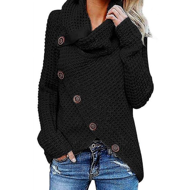 Winter Loose Turtleneck Sweater Long Sleeves Button Casual Pullover For Women