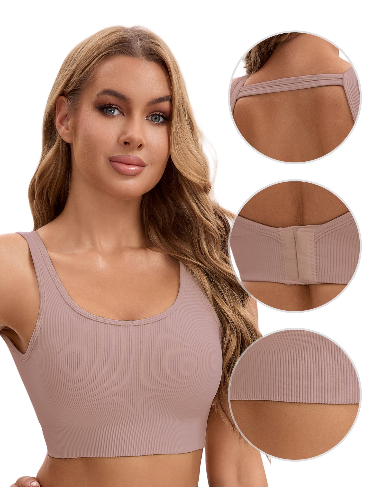 Unique Bargains Women's Contrast Color Open Back Workout Tank with Built-In Bras M Pink