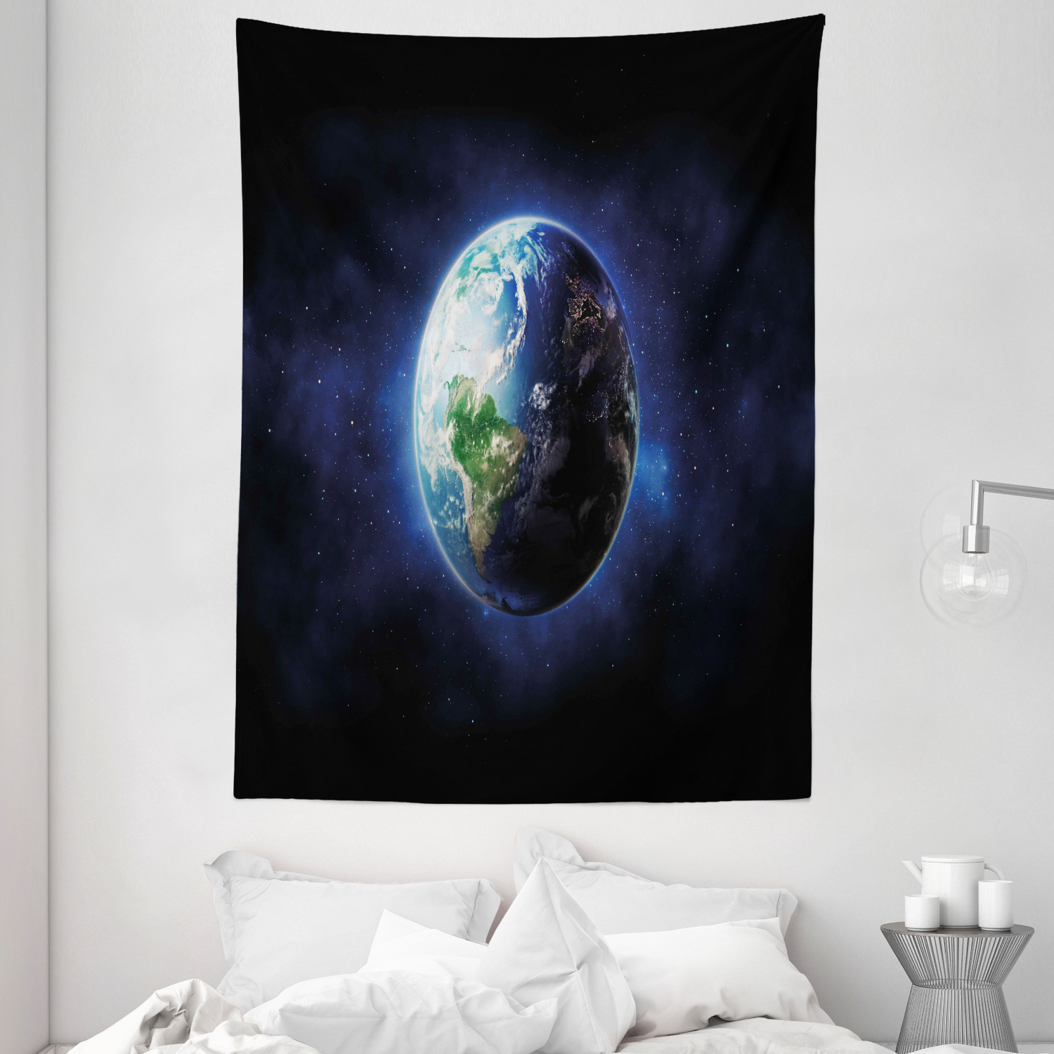 World Tapestry, Starry Outer Space View with Planet Earth Calm Silent ...