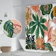 thumbnail image 3 of Boho Floral Bathroom Shower Curtain Tropical Green Leaves Pink Flowers Shower Curtain with Hooks Polyester Waterproof Fabric Mid Century Modern Home Shower Curtain Decorative, 72x84 Inch, 3 of 6