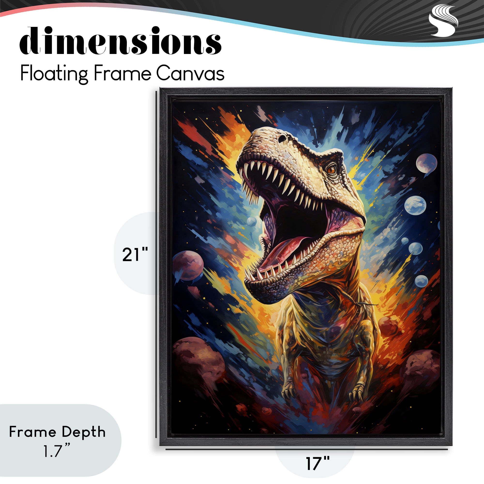 Stupell Industries Dinosaur with Planets Black Framed Floater Canvas Wall Art, design by Creative Studio