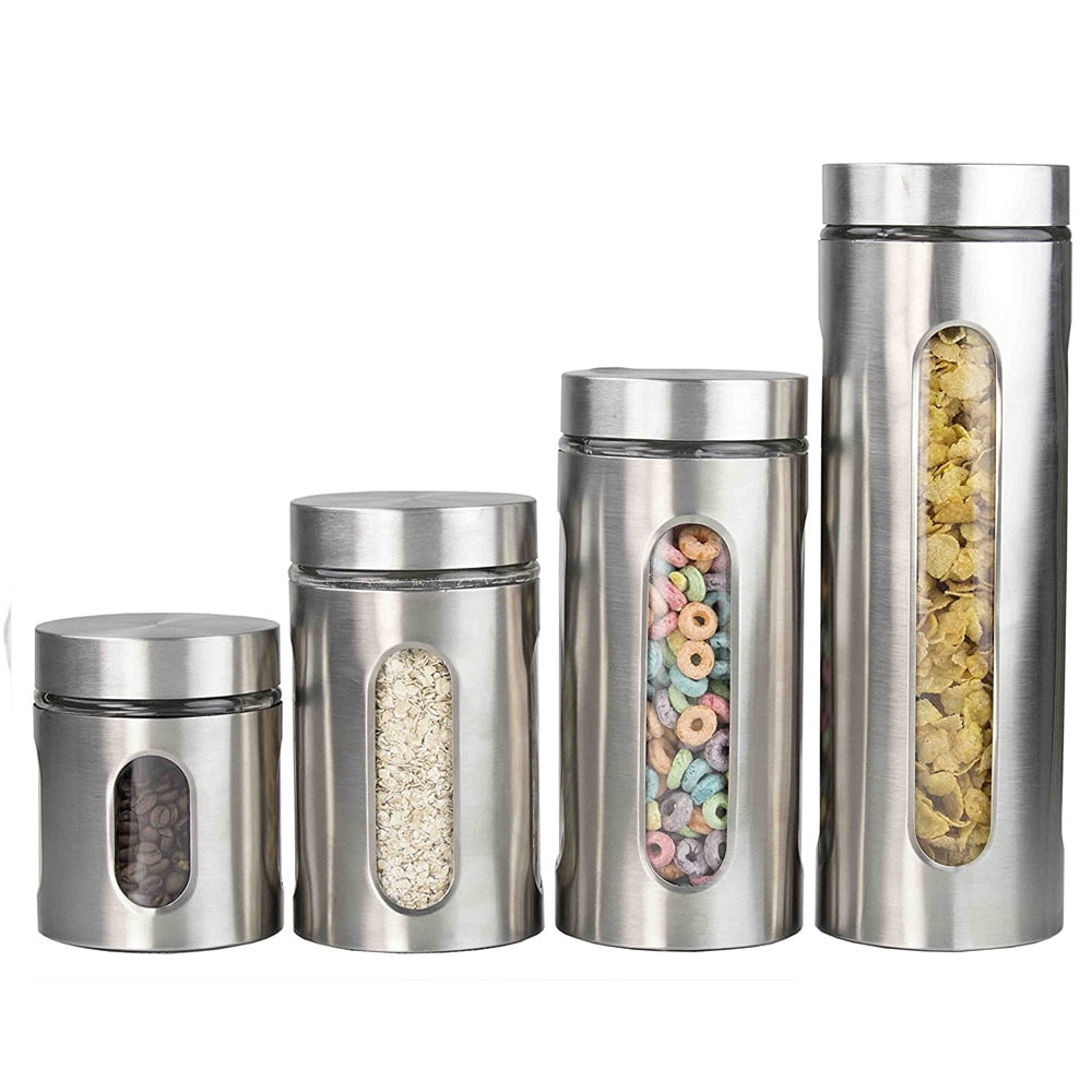 Home Basics 4 Piece Kitchen Food Storage Canister Set Stainless Steel