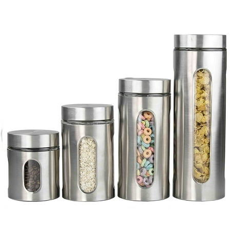 Home Basics 4 Piece Kitchen Food Storage Canister Set Stainless Steel And