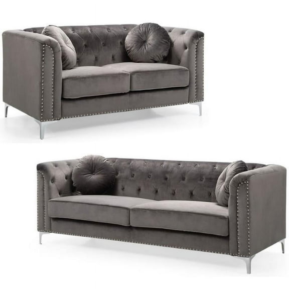 Home Square 2-Piece Set with Velvet Sofa and Loveseat in Dark Gray