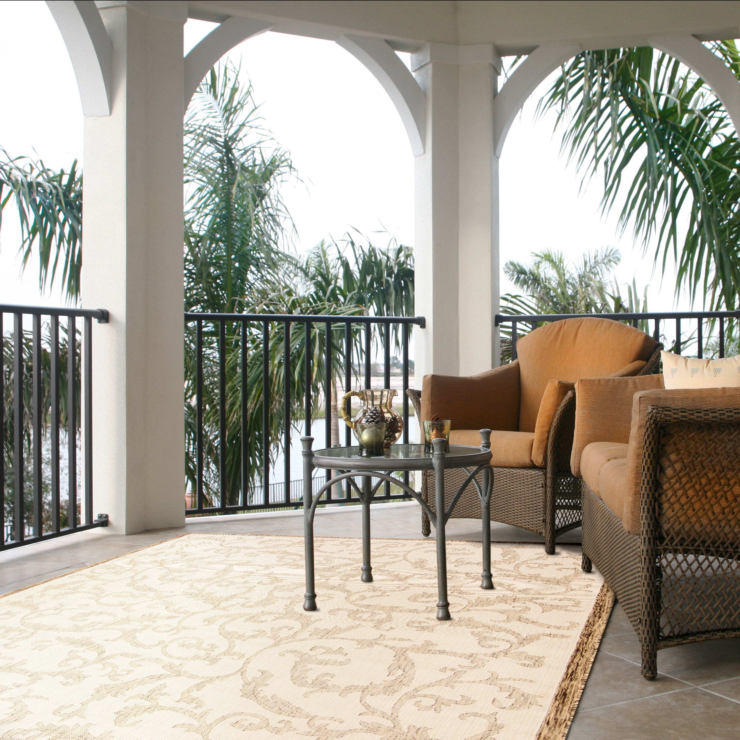Safavieh Courtyard Kevin Floral Indoor/Outdoor Area Rug, Natural/Brown, 7'10" x 7'10" Square