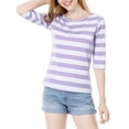 thumbnail image 2 of INSPIRE CHIC Hauts pour Femmes Non Doublés Col Rond Manches au Coude Coupe Ajustée T-Shirt Décontracté TG Violet Pâle, 2 of 8