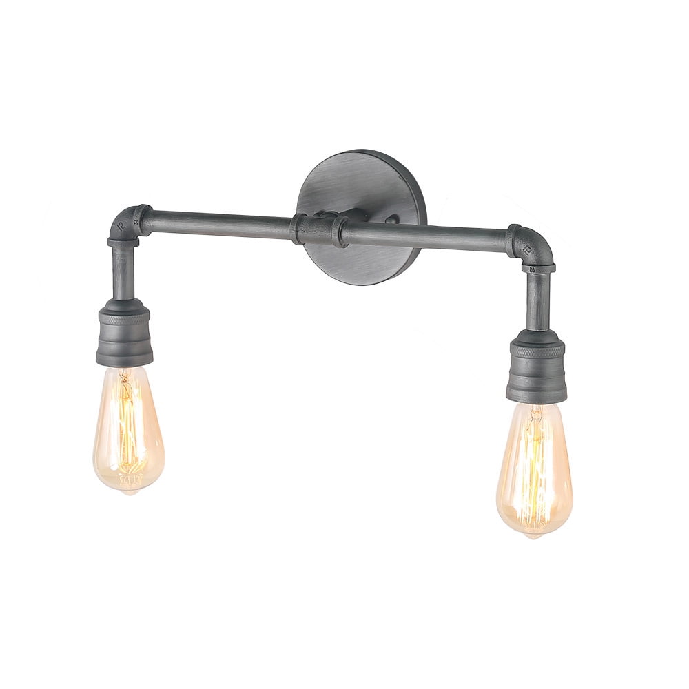 LNC 2Light Water Pipe Wall Sconce Black Round Back Plate Wall Lamp