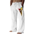 thumbnail image 1 of Pantalones casuales de lino para hombre, estampado de mariposas y pájaros, talla grande, sueltos, ligeros, elásticos, con cordón, para exteriores, playa, yoga blanco (015-white) M blanco (015-white) M Xishao ropa, 1 of 2