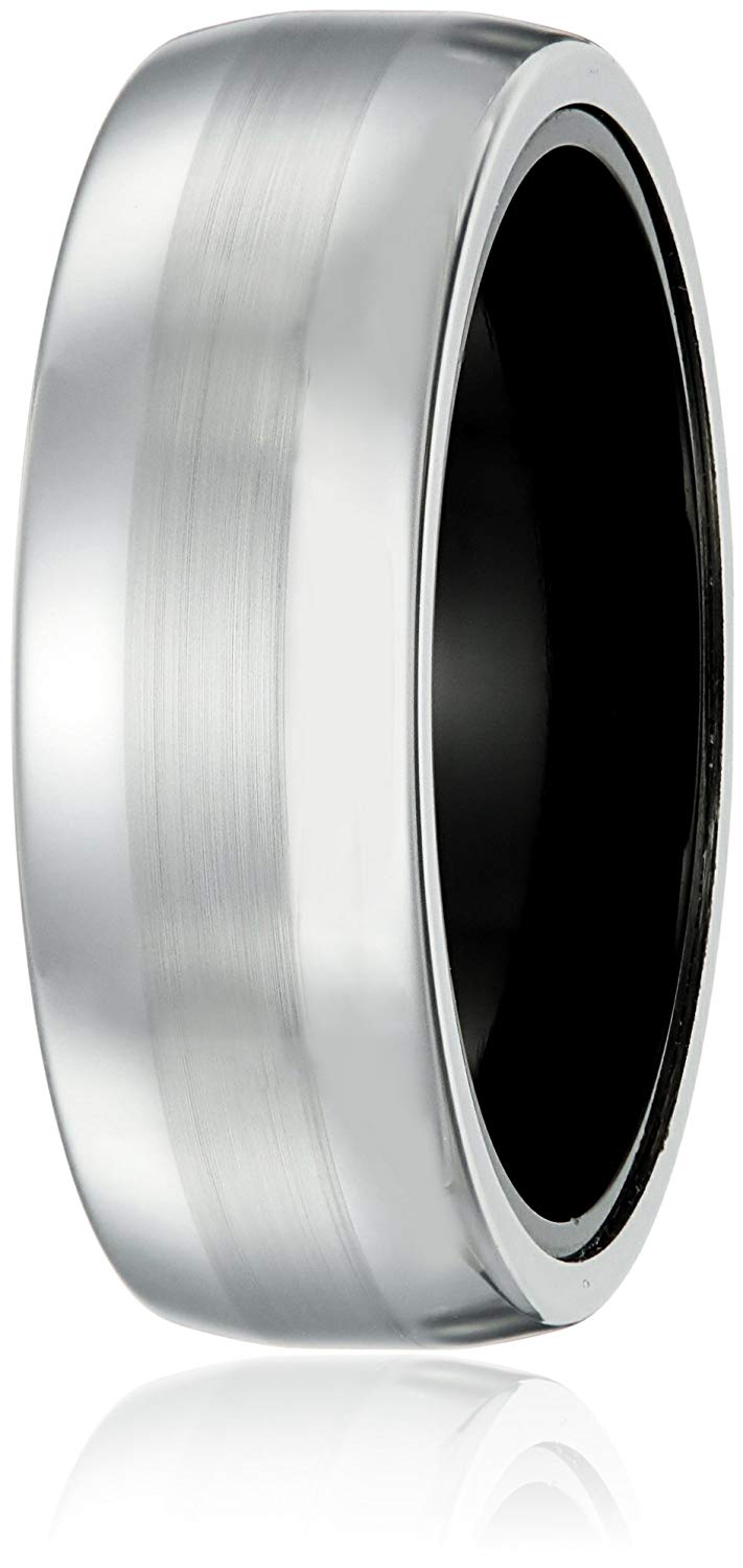 Men's Sapphire Tungsten and Titanium 8mm Black Interior Satin Finish Comfort Fit Wedding Band, Size 8
