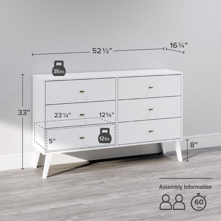 prepac milo mid century modern 6 drawer double dresser Prepac Milo Mid-Century Modern 6 Drawer Double Dresser for Bedroom, Chest of Drawers, Contemporary Bedroom Furniture - Overstock