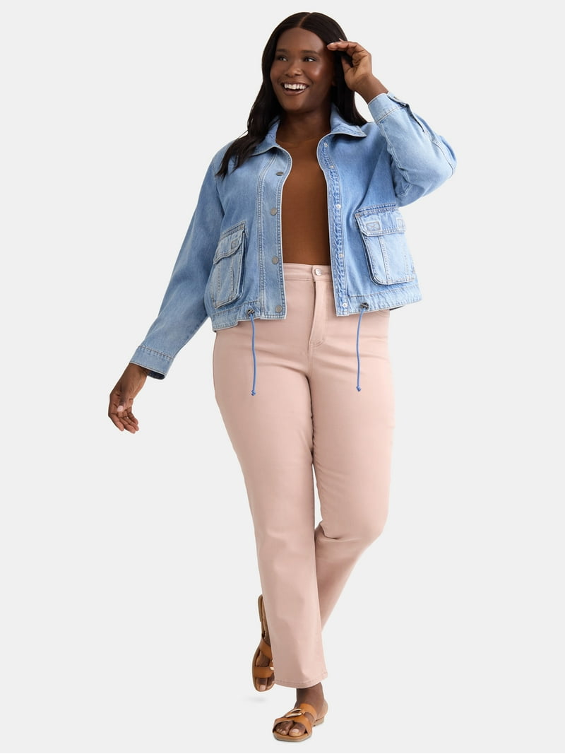 Terra & Sky Women's Plus Denim Utility Jacket, Sizes 0X-5X, Mid