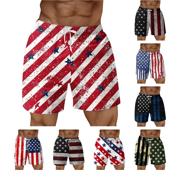 WAENQINLA American Board Shorts for Men USA Flag Pattern Drawstring Bathing Suit Quick Dry Elastic Waist Beach Swimming Shorts