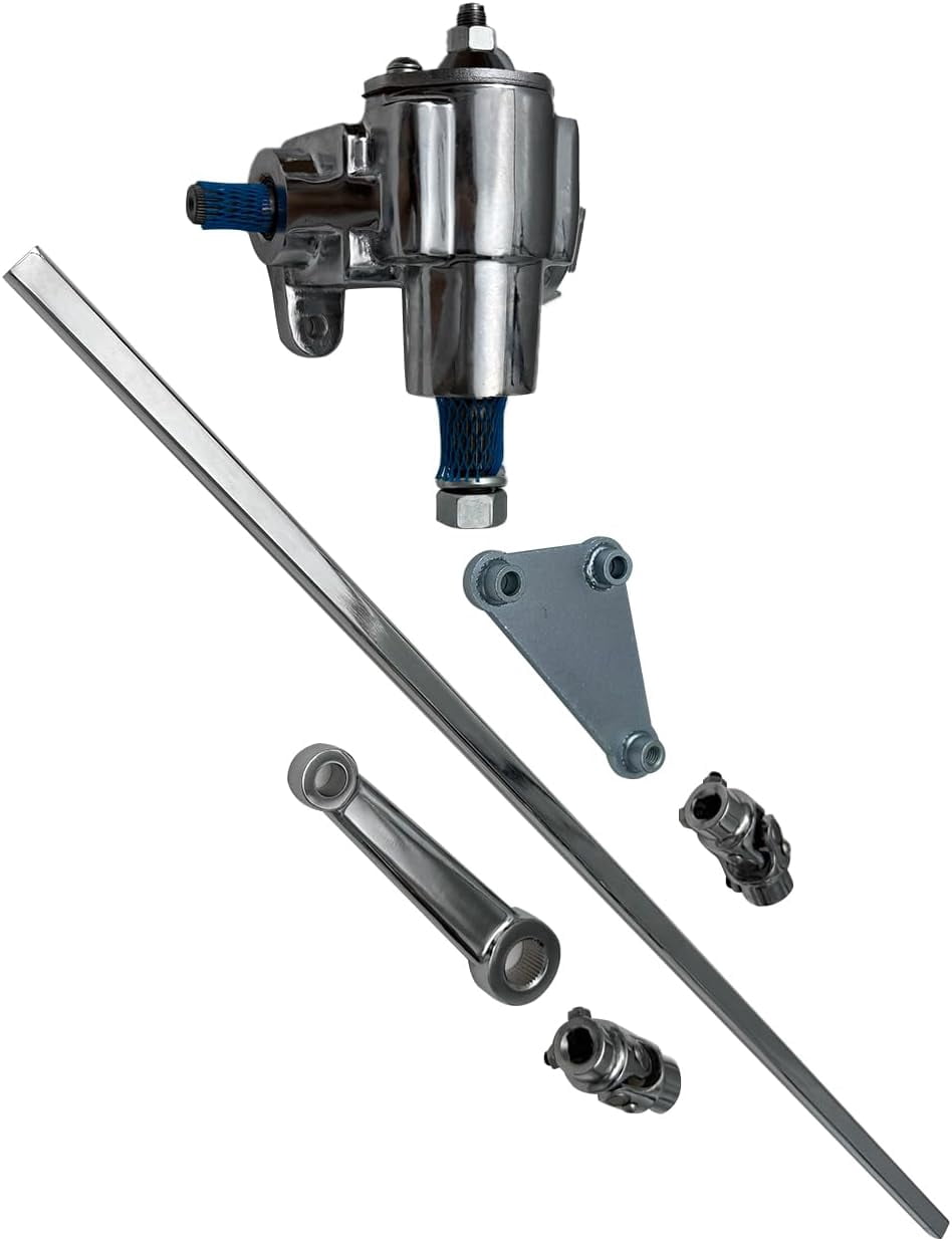 Chrome Steel VEGA STEERING BOX + 36" DD STEERING SHAFT+PITMAN Arm Black U-Joints & Bracket