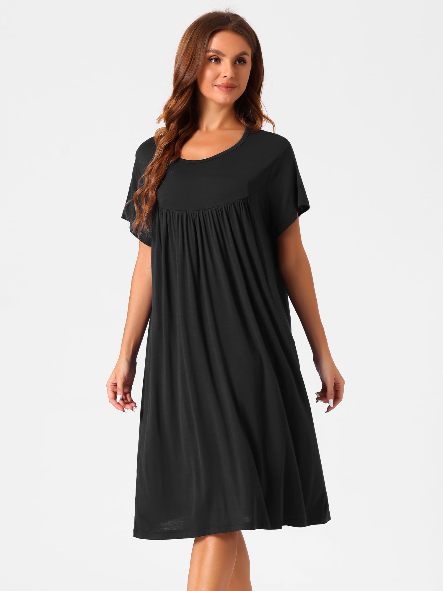 DARING DIVA Women's Cotton Sleepwear Short Sleeve Cozy Loose Sleepshirt S Black