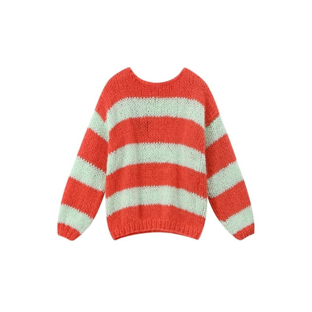 Gupgi Women Striped Sweaters Long Sleeve Loose Knit Pullover Preppy Jumper Tops for Fall Winter