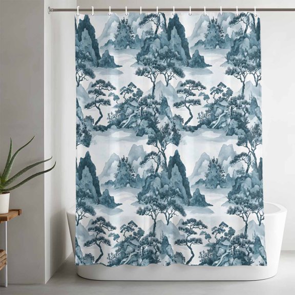 Shower Curtains for Bathroom-36"x72",Retro Garden Watercolor Tree Waterproof Bath Curtain Grommet Shower Curtain Set with Hooks,
