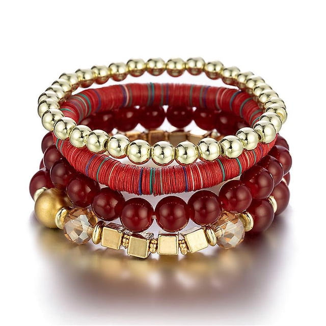 1 Uds. Pulseras de cuentas apilables bohemias, pulseras de cuentas elásticas multicolores para mujer, pulseras de cuentas en capas Feliz Sencillez