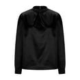 thumbnail image 5 of Weiqiqre Womens Tops Mock Neck Pleated Solid Long Sleeve Blouse Shirt Top, 5 of 6