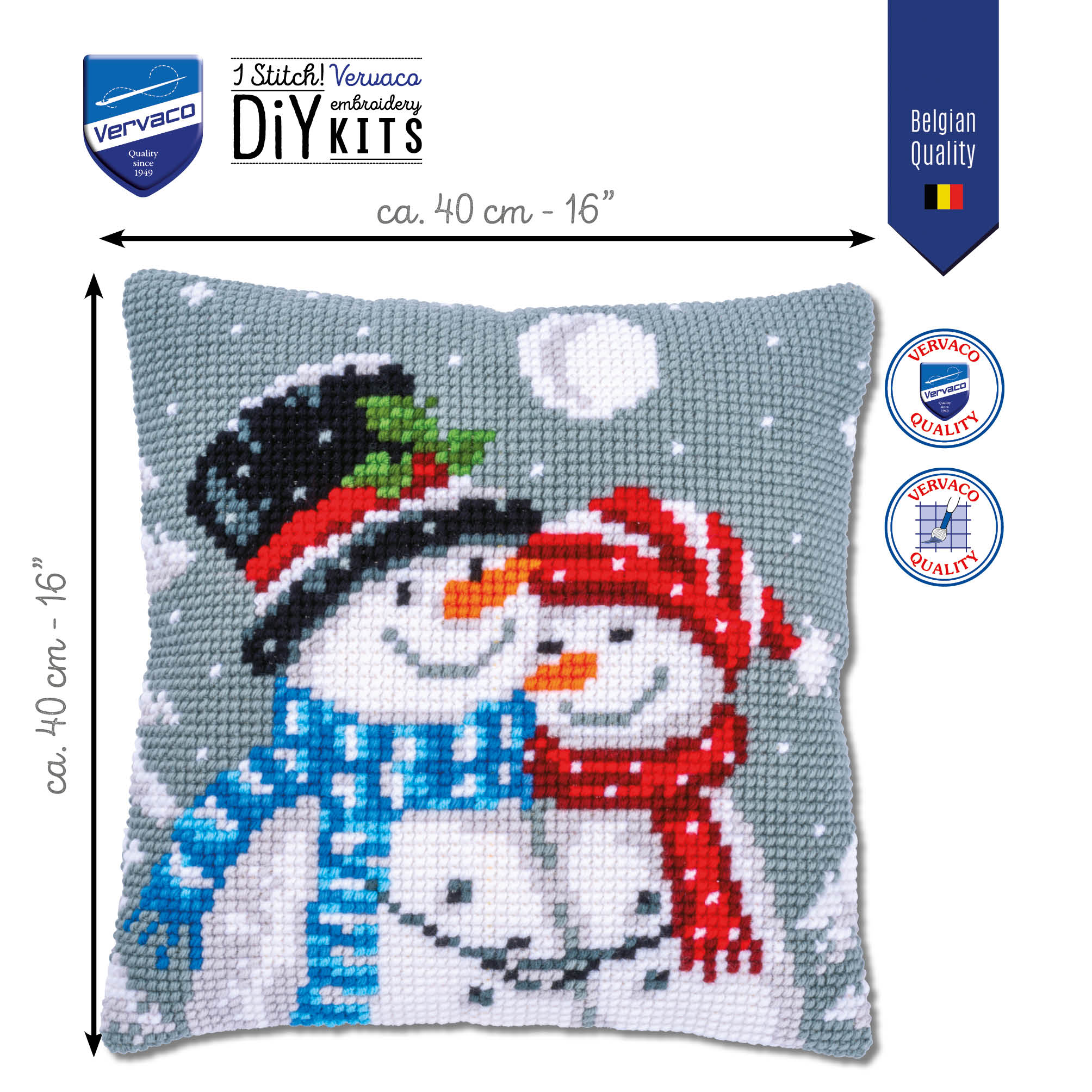 Snowmen Cross Stitch Cushion Kit by Vervaco