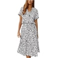 thumbnail image 2 of Pisexur Robe à Manches Courtes à Col en V pour Femme, Mode d'Été Décontractée, Imprimé à Pois, Robe à Manches Courtes à Cordon, Robe pour Femme, 2 of 8