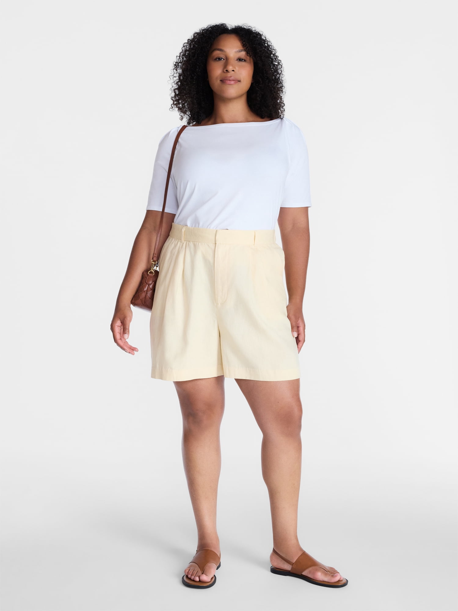 Time and Tru Women's Linen Blend Shorts, 5" Inseam, Sizes XS-XXXL
