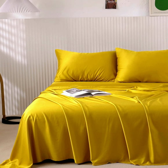 Bamboo Bliss Cooling Bed Sheet Set - Luxury Cal King Size, Silky Soft & Comfortable, Deep Pocket Fitted Sheet, Hotel Quality, 4 Piece Yellow Sheets