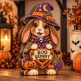 Holloween Rabbit 3-Layer Wooden Block Halloween Bunny Purple and Orange Tabletop Display ...