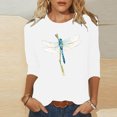 thumbnail image 1 of ICHUANYI Liquidación Camiseta holgada estampada a la moda para mujer Blusa de manga 3/4 de longitud media Blusa con cuello redondo Tops casuales ICHUANYI WER202308254408, 1 of 4