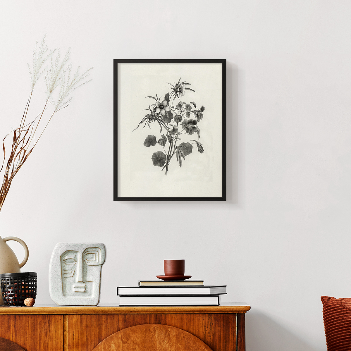 Vintage Floral Print CCCXXXVI - 14in. x 11in. Vintage Framed Print in Black Wood Frame