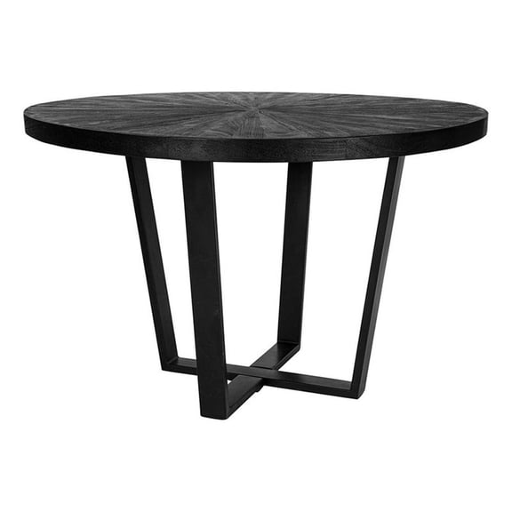 Benjara Raj 47" Round Dining Table- Cross Legs Design- Black Acacia Wood- Iron