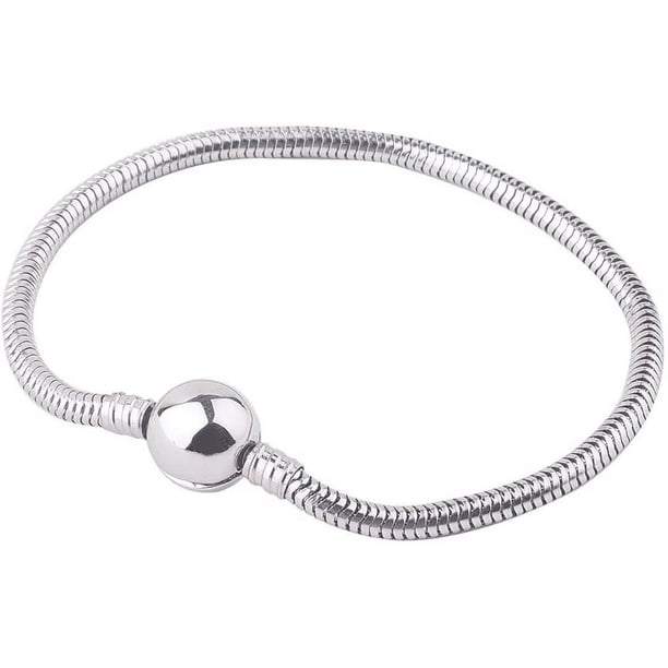Pulsera de 7.8 pulgadas con dijes de acero inoxidable, estilo europeo, con cadena de serpiente y cierre de barril redondo. Ideal para crear tus propias joyas.