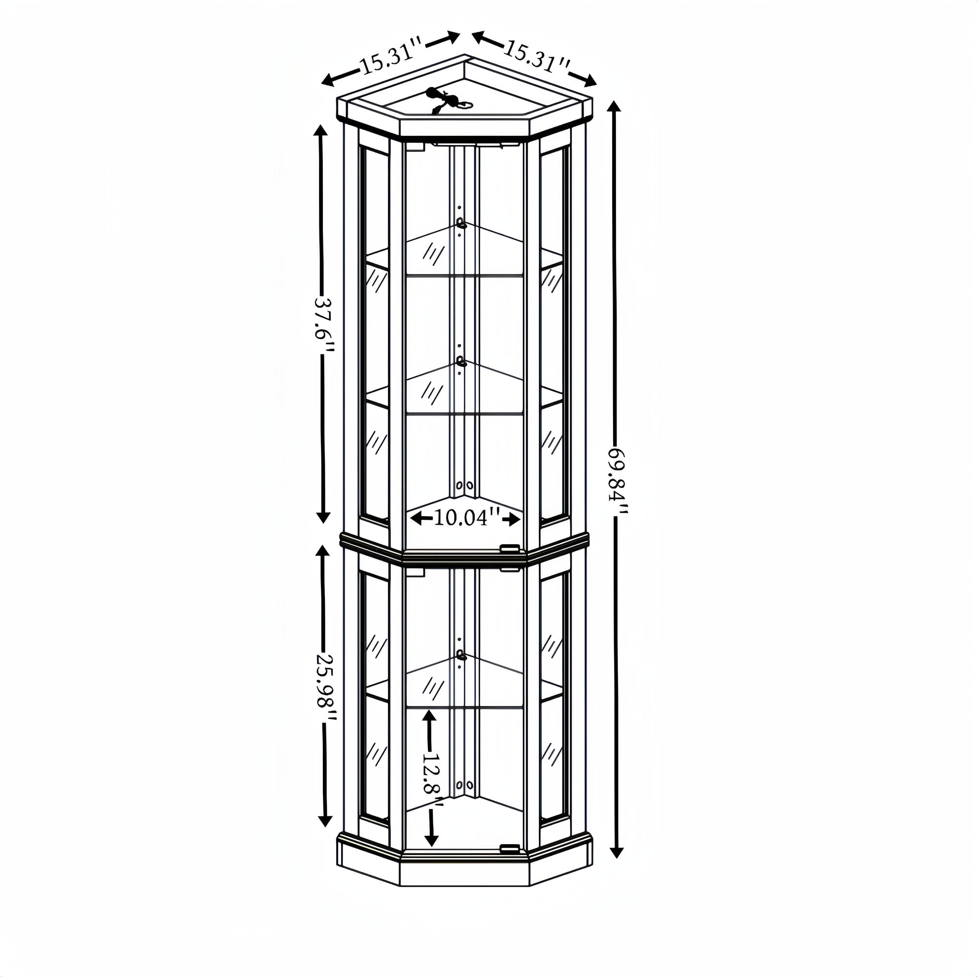 CQSXDA 79” Antique Curio Cabinet Corner Glass Display Storage Cabinet, Wine Storage with Lights