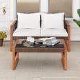 thumbnail image 4 of Costway 2 Pieces Patio PE Wicker Furniture Set Outdoor Acacia Wood Loveseat for Porch, 4 of 10