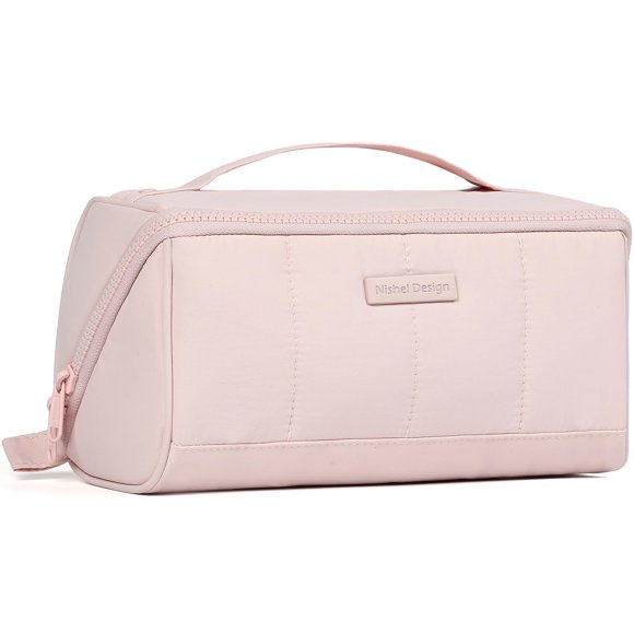 Bolsa de maquillaje NISHEL Travel Fluffy Lightweight para mujer rosa