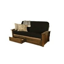 Kodiak Furniture Washington Frame-Rustic Walnut Finish-Canton Black Mattress-Storage Drawers