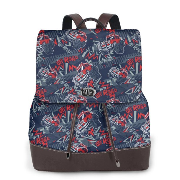 Disketp Cool Red Off-Road Vehicle Mochila de Cuero para Mujer, Bolso de Espalda Antirrobo con Estilo para Viaje, Trabajo y Uso Diario