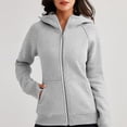 thumbnail image 4 of Solid Color Women Jacket with Hood Women's Plush-lined Hoodie Jacket with Zipper Closure Pockets Elastic Cuffs Solid Color Coat Women Hoodie Jacket, 4 of 7